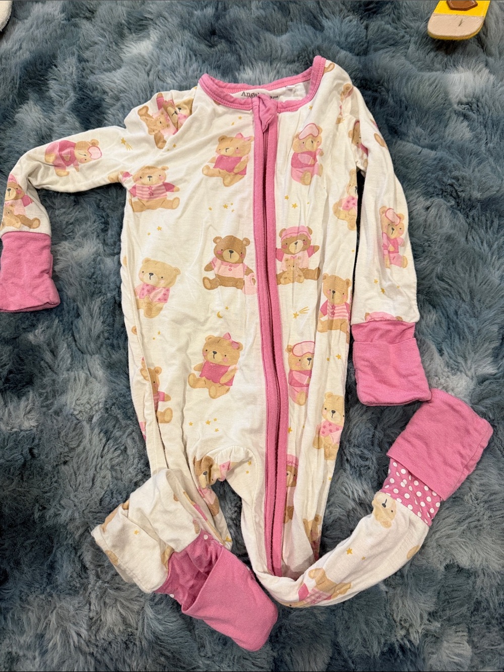Angel Dear Pink and Cream Teddy Bear Footie One-Piece